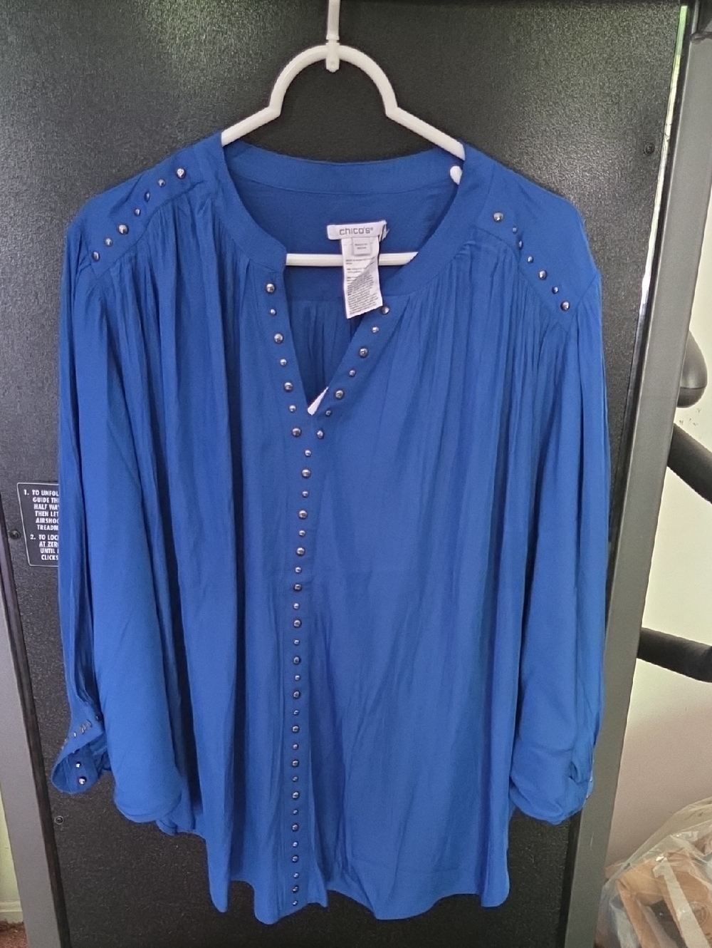 Chico's Cobalt Blue Stud-Trim V-Neck Blouse